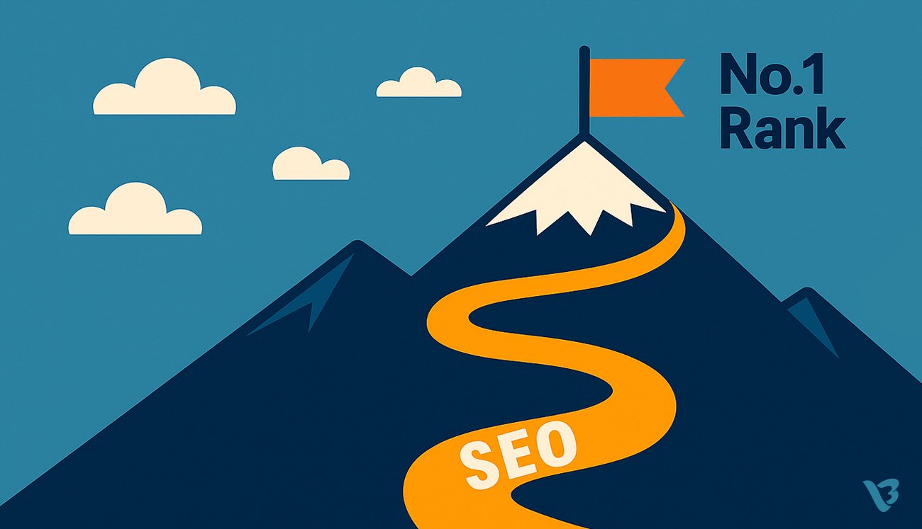 An vector image presetting destination where no 1 rank text written with flag on mountain