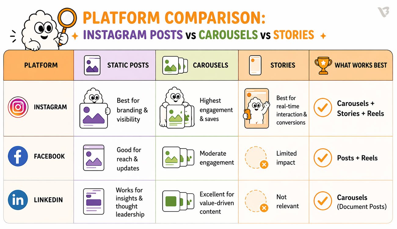 Instagram Posts vs Carousels vs Stories: Performance Comparison