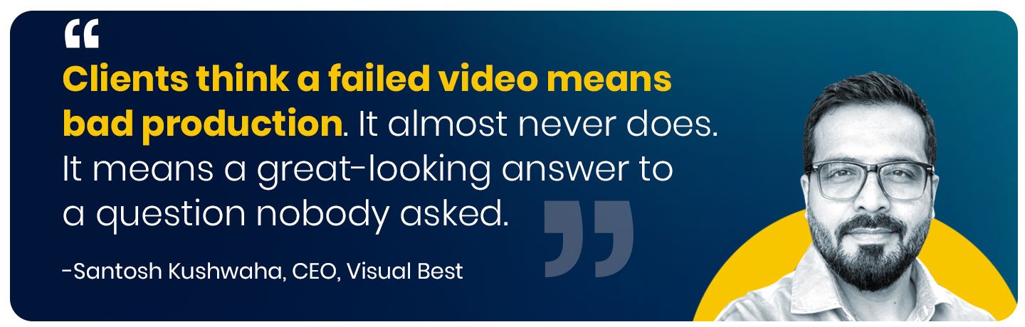 Clients think a failed video means bad production. It almost never does. It means a great-looking answer to a question nobody asked." — Santosh Kushwaha, Founder & CEO, Visual Best