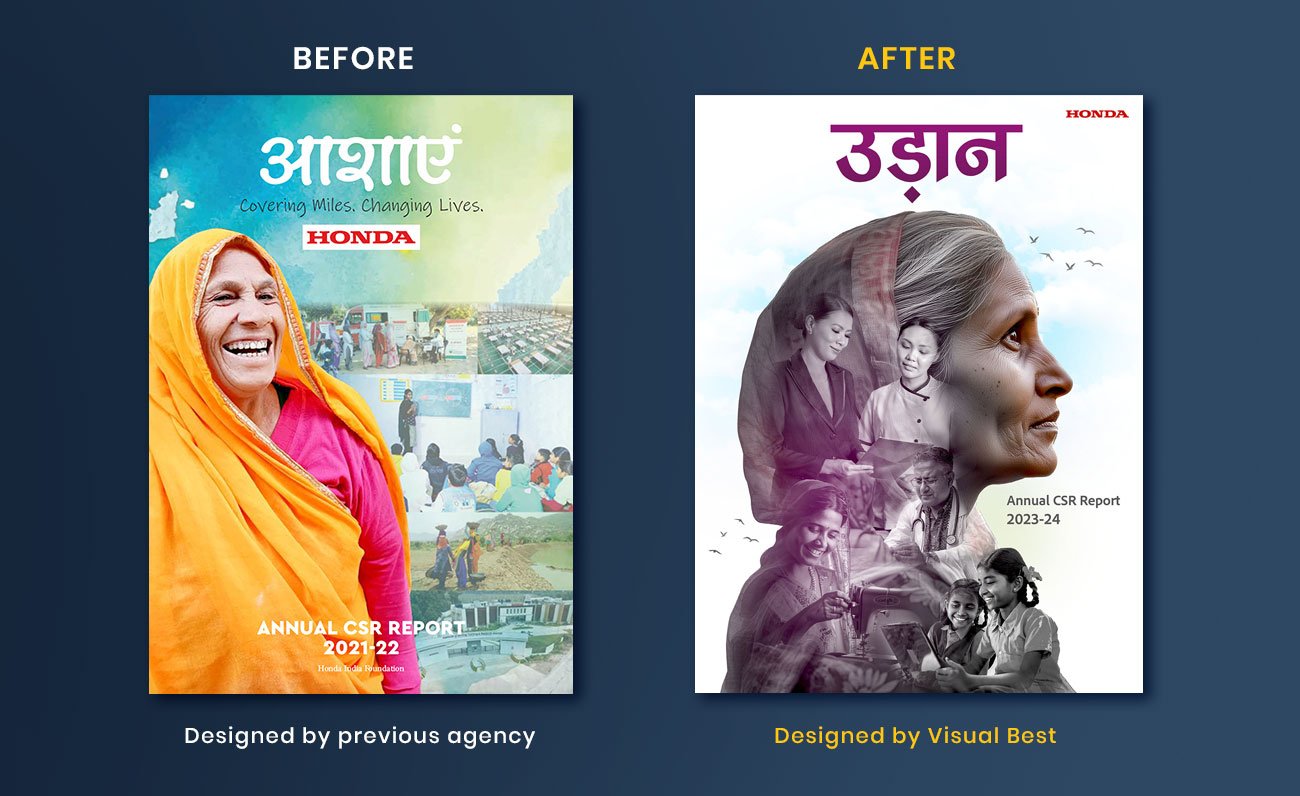 before and after comparison of cover of report design